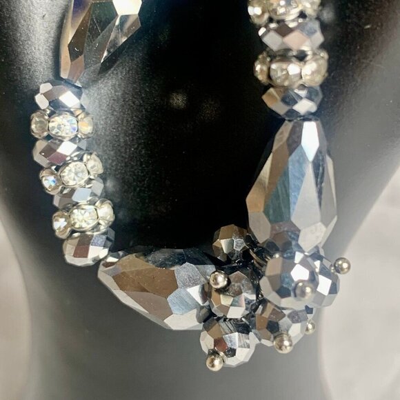 Silver Metallic Rhinestone Bead 18 Inch Necklace - Picture 3 of 6